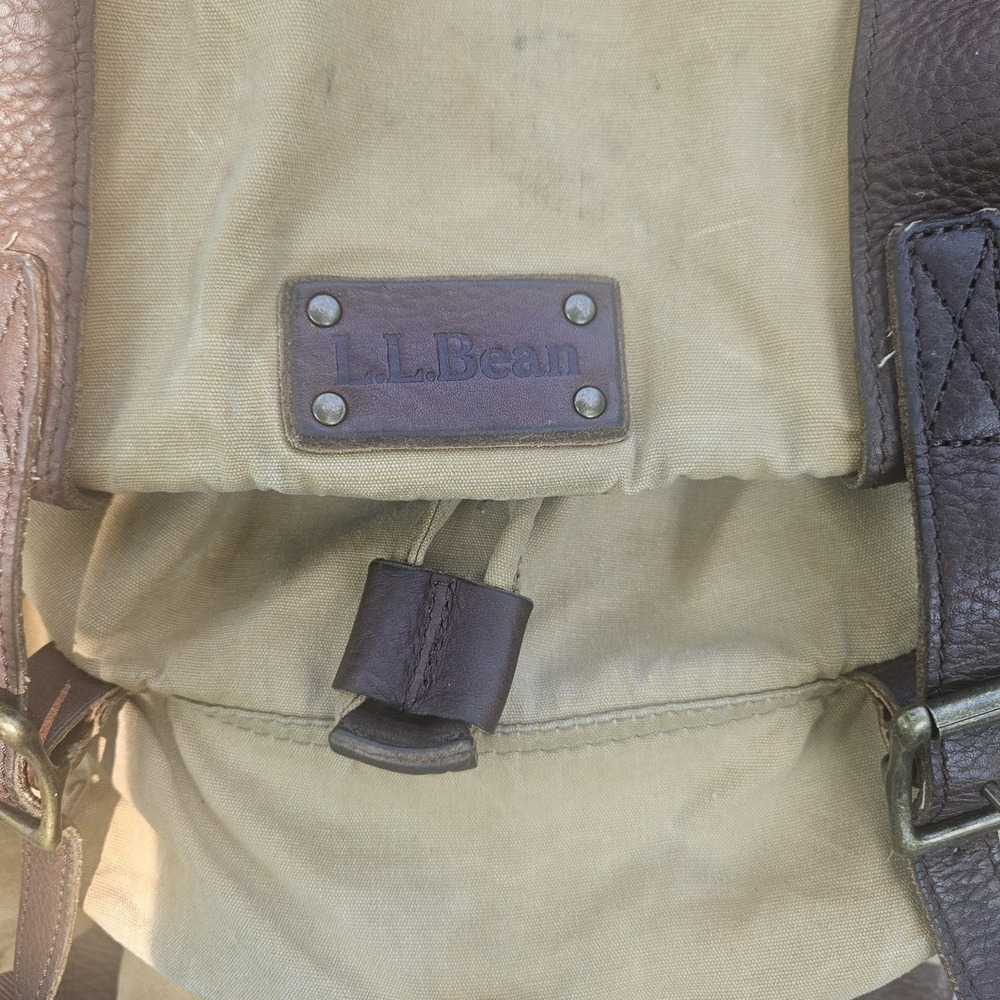 Vintage L.L. Bean Continental Rucksack Backpack Waxed Canvas Leather - Picture 4 of 16
